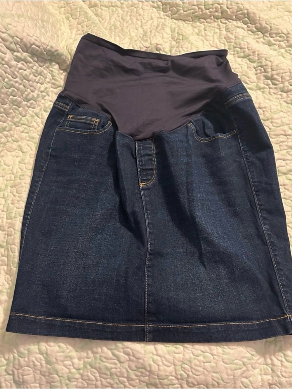 Women's Dark Blue Denim Maternity Skirt with  Waistband